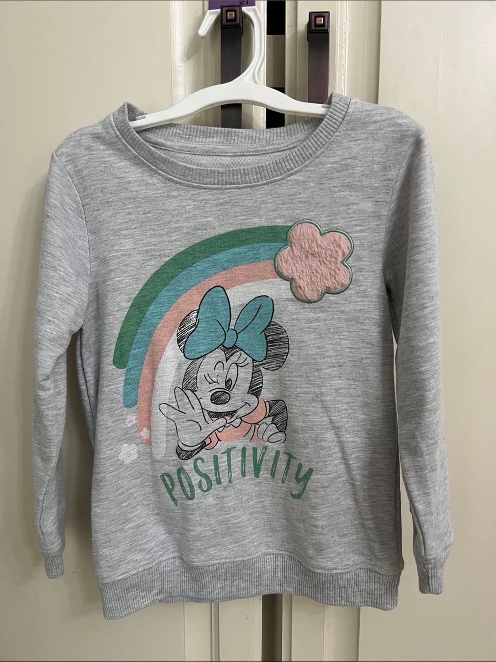Girls' Gray 'Positivity' Minnie Mouse and pink Minnie sweatshirt